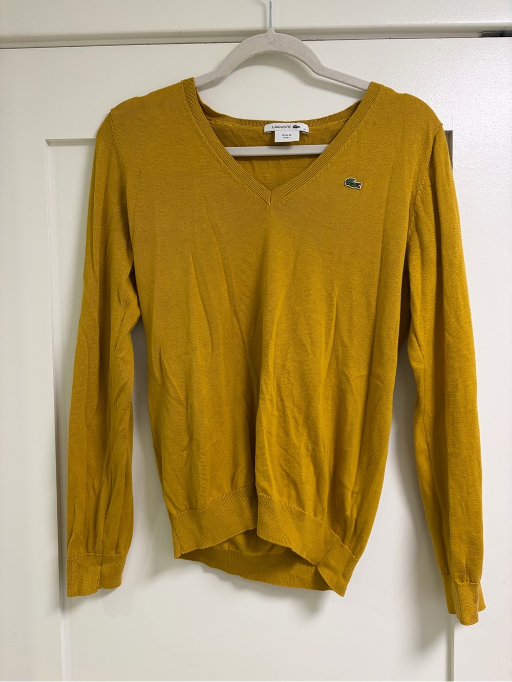 Lacoste Women's Mustard Yellow V-Neck Sweater